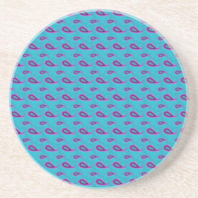 Posavasos De Arenisca Patrón paisley de pavo real y magenta (Frente)