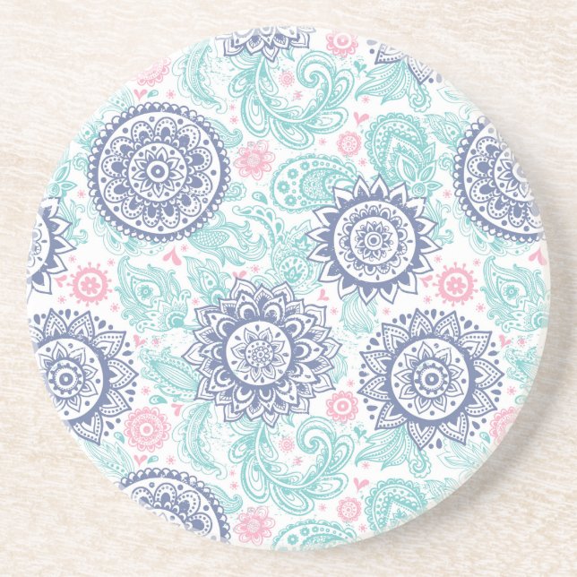 Posavasos De Arenisca Patrón Paisley Étnico (Frente)