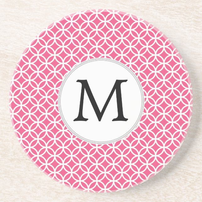 Posavasos De Arenisca Patrón personalizado de anillos rosados monográfic (Frente)