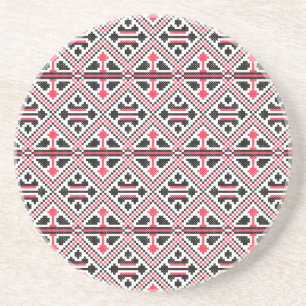 Posavasos De Arenisca Patrón retro de punto cruzado rojo y negro