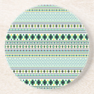 Posavasos De Arenisca Patrón tribal de estilo azteca Verde azul blanco