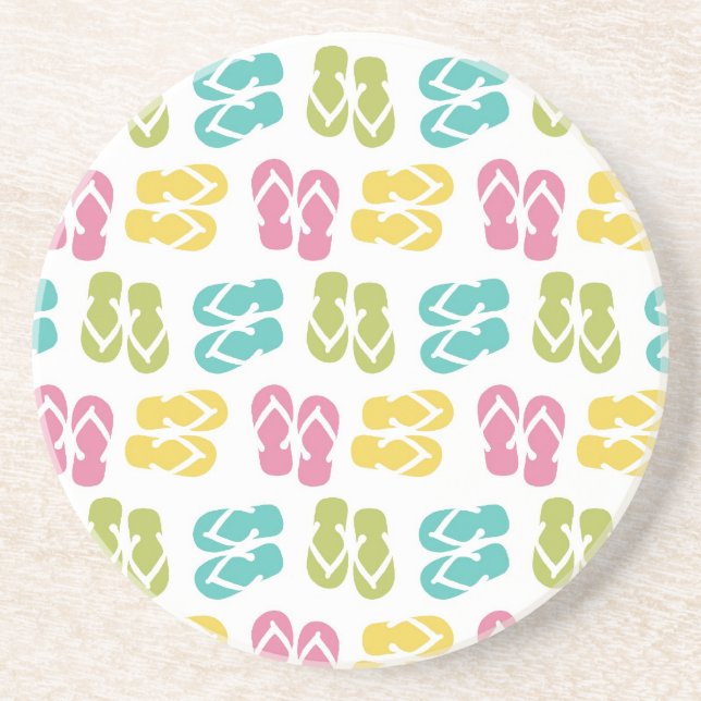 Posavasos De Arenisca Patrón veraniego divertido de sandalias rojas volt (Frente)