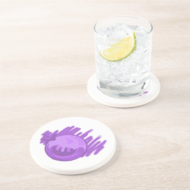 Posavasos De Arenisca Patrones de frutas Blueberries y Crema (Lado)