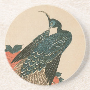 Posavasos De Arenisca Pavo real y peonías de Hiroshige, Arte japonés