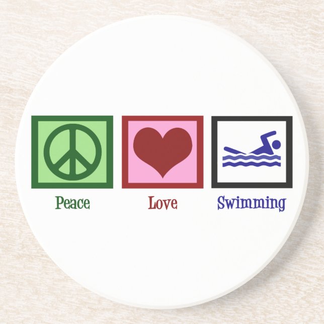 Posavasos De Arenisca Paz Amor Natación (Frente)