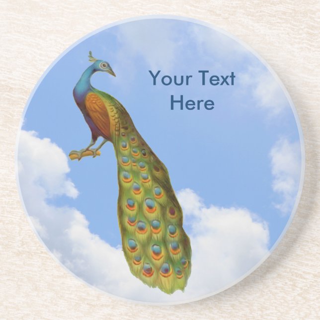 Posavasos De Arenisca Peacock Art Personalizable Reproducción Animal (Frente)