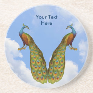 Posavasos De Arenisca Peacock Pair Personalizable de Arte Reproducción A