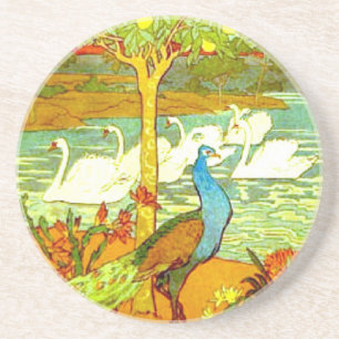 Posavasos De Arenisca Peacocks y cisnes