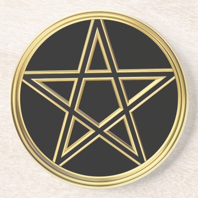 Posavasos De Arenisca Pentagrama dorada (Frente)