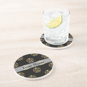Posavasos De Arenisca Pentagrama negro y dorado