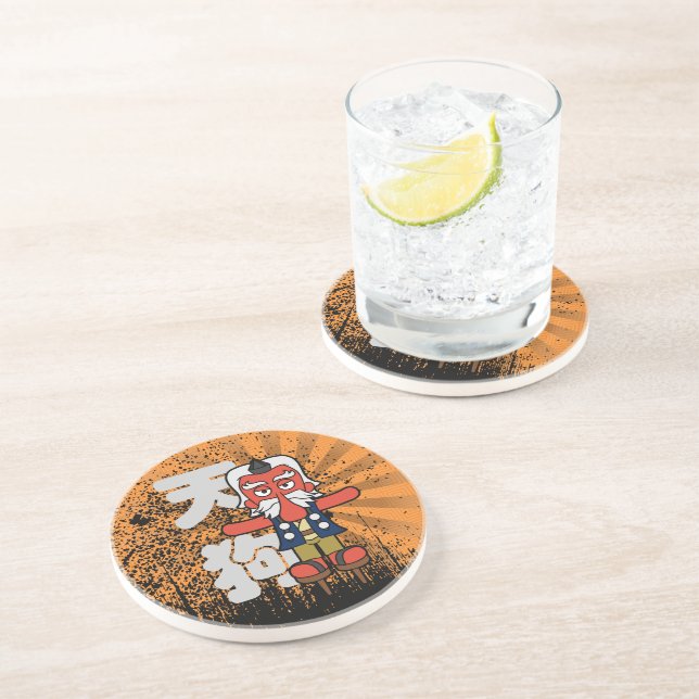 Posavasos De Arenisca Pequeño Daitengu Yokai Grunge (Lado)