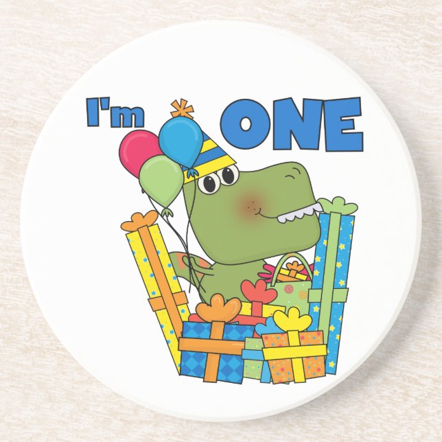 Posavasos De Arenisca Pequeño Dino Primer Cumpleaños camisetas y regalos (Frente)