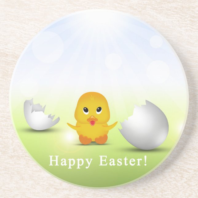 Posavasos De Arenisca Pequeño lindo feliz bebé de Pascua (Frente)