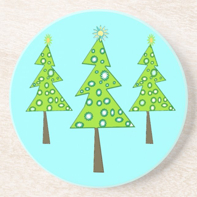 Posavasos De Arenisca Pequeños árboles felices (Frente)