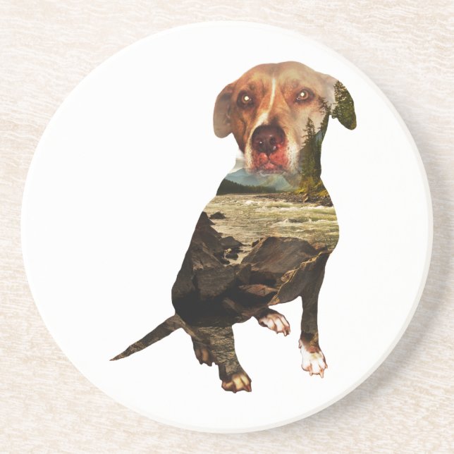 Posavasos De Arenisca perro de doble exposición (Frente)