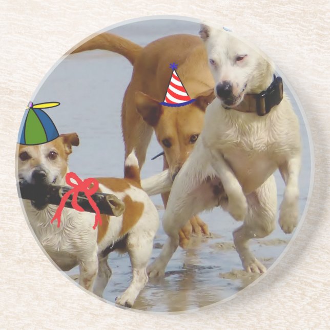 Posavasos De Arenisca perros de cumpleaños felices (Frente)