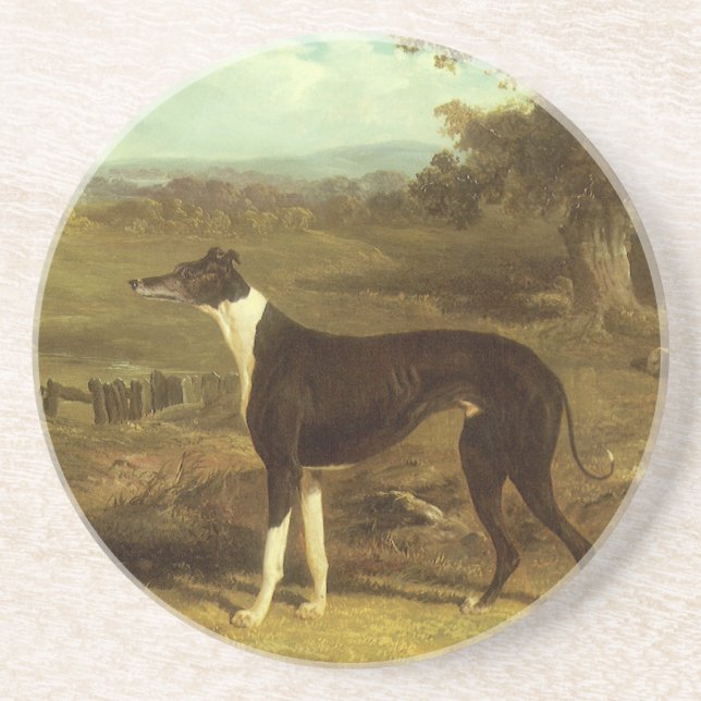 Posavasos De Arenisca Perros, Greyhound y Spaniel, Médica Fop by Herring (Frente)