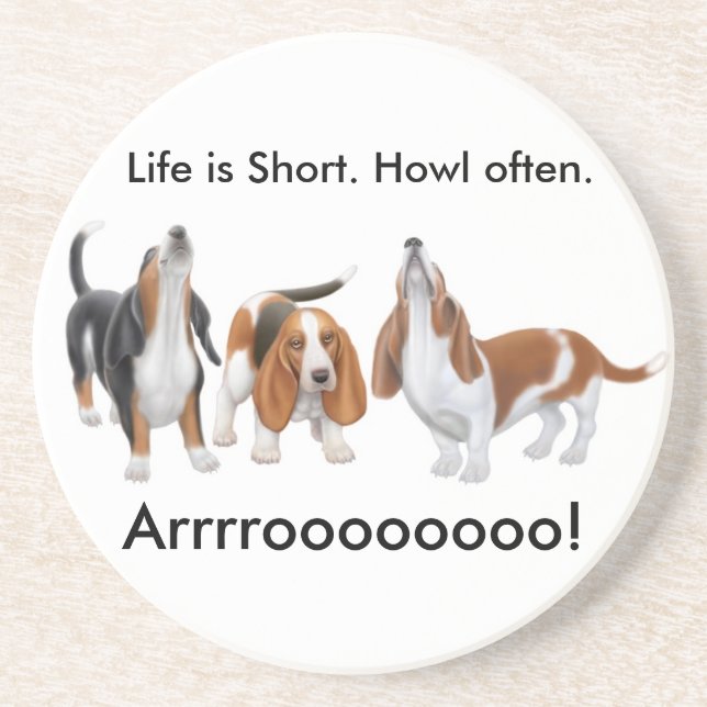 Posavasos De Arenisca Personalizable Howling Basset Hounds Coaster (Frente)