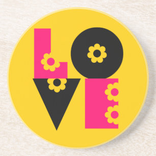 Posavasos De Arenisca Personalizable Mod Floral LOVE Square