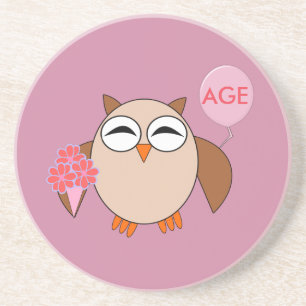 Posavasos De Arenisca Personalizado Age Birthday Owl Coasters