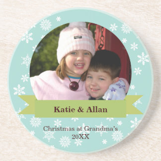 Posavasos De Arenisca Personalizado foto pancarta verde copos de nieve N