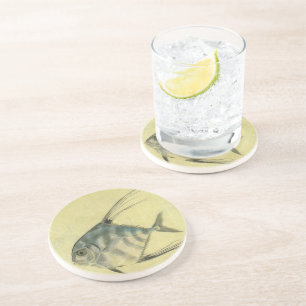 Posavasos De Arenisca Pez Pompano Africano, Trevally de hilo vintage