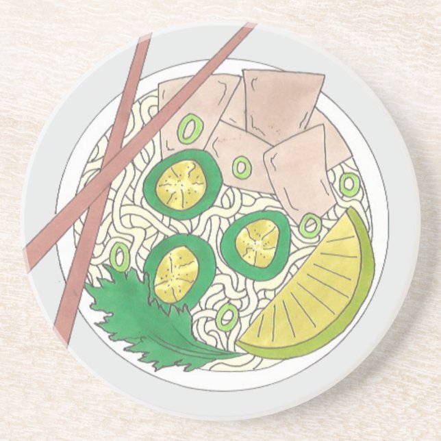 Posavasos De Arenisca PHO Comida Vietnamita Chopsticks de fideos de poll (Frente)