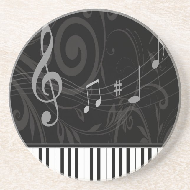 Posavasos De Arenisca Piano caprichoso y notas musicales (Frente)