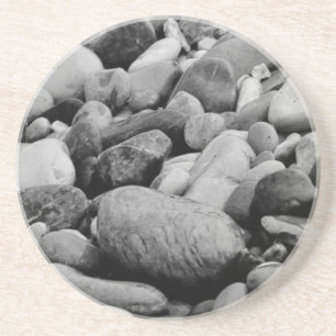 Posavasos De Arenisca Piedras de playa de Lakeshore en blanco y negro