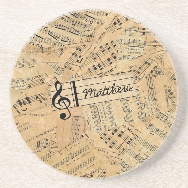 Posavasos De Arenisca Piezas de música vintage ID389 (Frente)