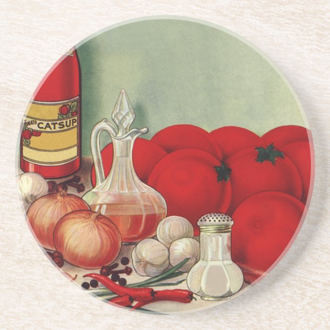 Posavasos De Arenisca Pimientos de tomate de comida italiana de cosecha (Frente)