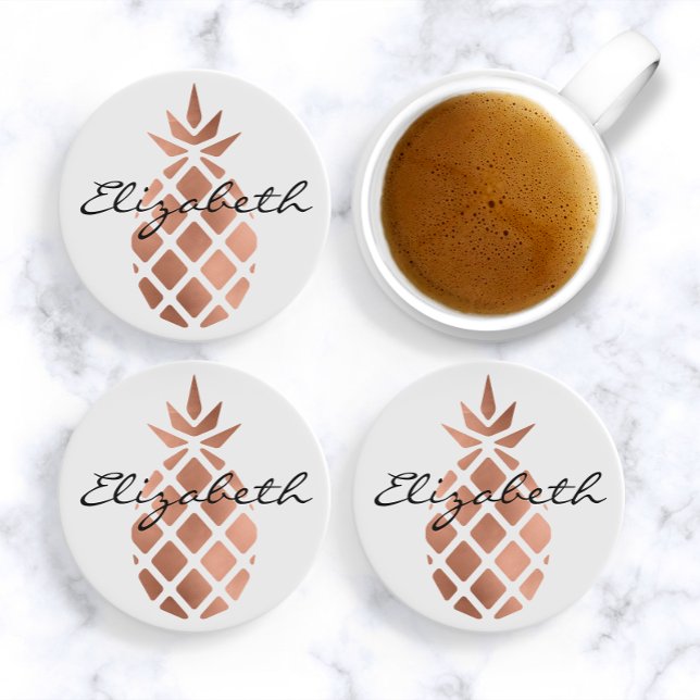 Posavasos De Arenisca Piña de Relieve metalizado de oro rosa personaliza (Subido por el creador)