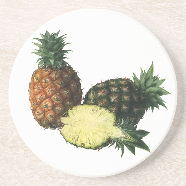Posavasos De Arenisca Piñas hawaianas de época, fruta orgánica (Frente)