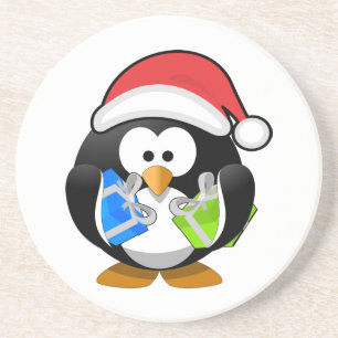 Posavasos De Arenisca Pingüino con Santa Hat Coaster