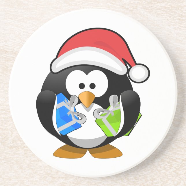 Posavasos De Arenisca Pingüino con Santa Hat Coaster (Frente)
