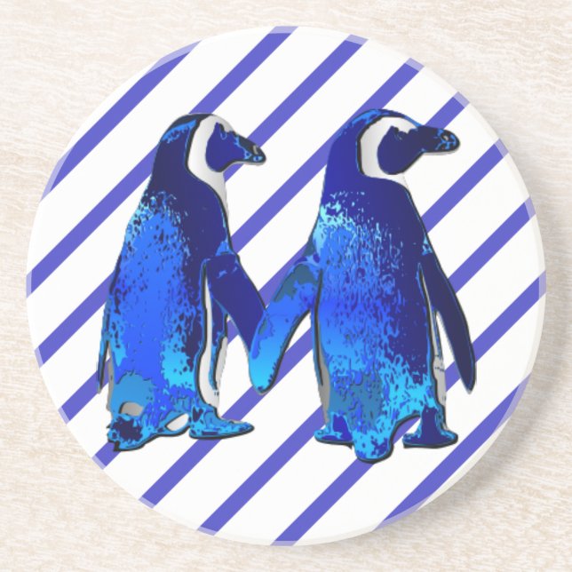 Posavasos De Arenisca Pingüinos enamorados - (Frente)