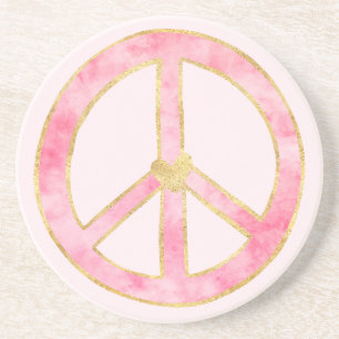 Posavasos De Arenisca Pink Watercolor Oro Signo de Paz Corazón