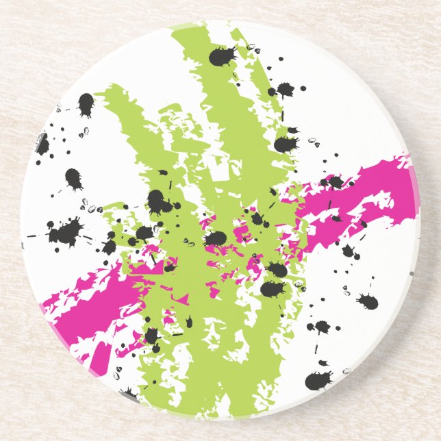 Posavasos De Arenisca Pinta verde rosa Splash Tinta Splotch Caer Ataques (Frente)