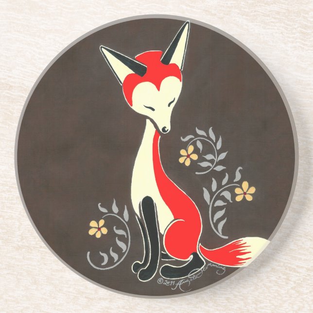 Posavasos De Arenisca Pintura artsy moderna linda del Fox (Frente)
