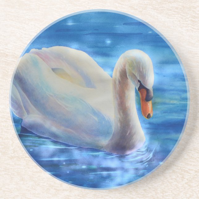 Posavasos De Arenisca Pintura de acuarela de cisne blanco (Frente)