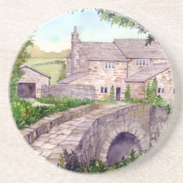 Posavasos De Arenisca Pintura de acuarela del puente de piedra