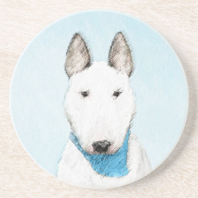 Posavasos De Arenisca Pintura de Bull Terrier - Arte de Perro Original. (Frente)