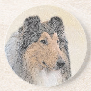 Posavasos De Arenisca Pintura de Collie (Rough) - Arte de Perro Original