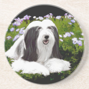 Posavasos De Arenisca Pintura de color con barba - Arte de perro origina
