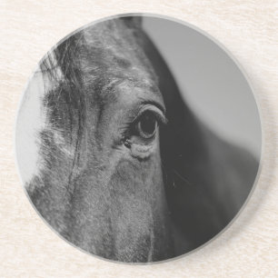 Posavasos De Arenisca Pintura de ojos de caballo blanco negro