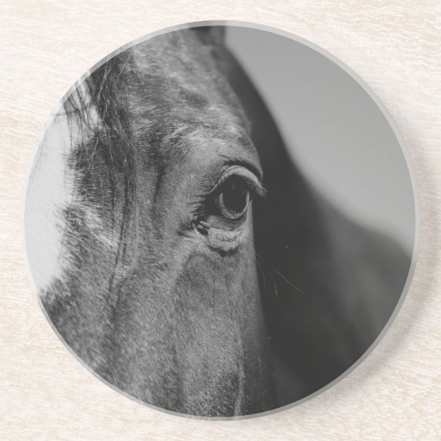 Posavasos De Arenisca Pintura de ojos de caballo blanco negro (Frente)