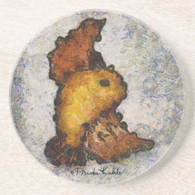 Posavasos De Arenisca Pintura de pájaro al estilo de Frida Kahlo (Frente)