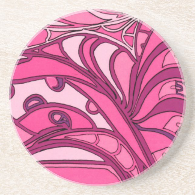 Posavasos De Arenisca Pintura de panel rosa abstracta (Frente)