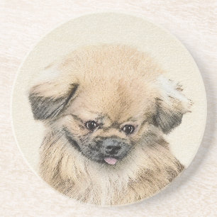 Posavasos De Arenisca Pintura de Pekín - Arte de perro original muy lind
