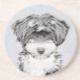 Posavasos De Arenisca Pintura de Terrier Tibetano - Arte de Perro Origin
